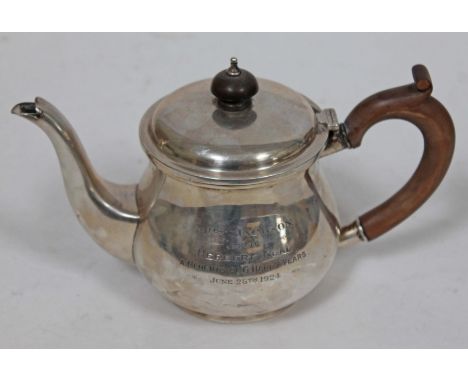 A hallmarked silver teapot, length 20.5cm, gross wt. 9 1/2oz.