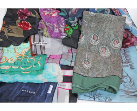 A group of 13 vintage silk scarves comprising 1 Jacqmar, 2 Jaeger, 1 Monique, 1 Milans, Richard Allan, Daniel Le Foret, Liz C
