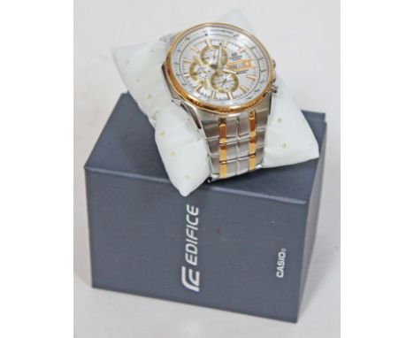 A Casio Edifice stainless steel wristwatch with box, instructions and spare links. Condition - appears unused.