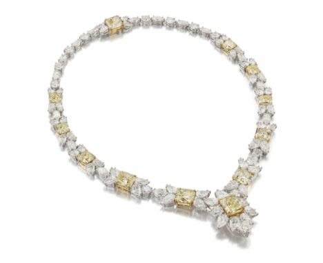 DIAMOND AND COLOURED DIAMOND NECKLACESet throughout with pear-shaped, brilliant and marquise-cut diamonds, graduating in size