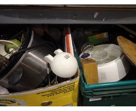 Four boxes of mixed items including ceramics, bulbs, white metal etc. All electrical items in this lot have been PAT tested f