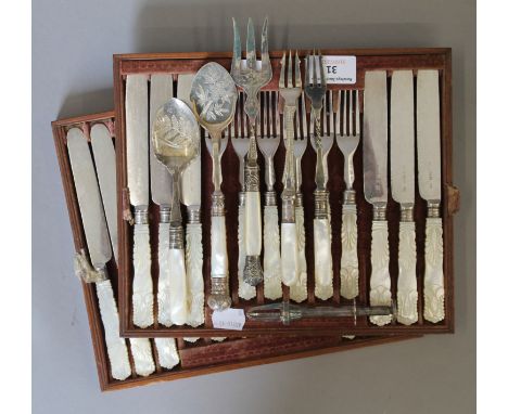 A quantity of mother-of-pearl handled silver plated cutlery.