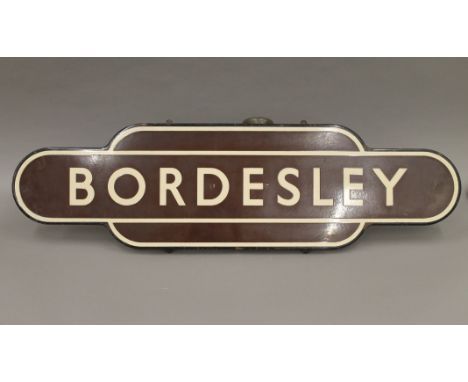 A vintage enamel Railway Station totem sign for Bordesley. 92 cm wide.