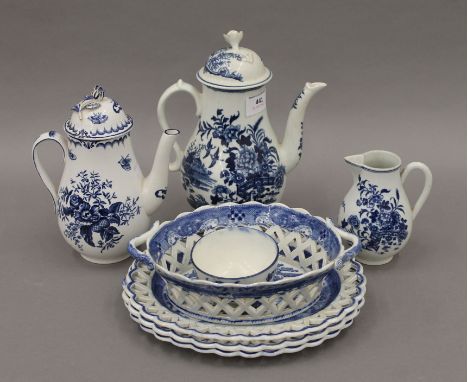 A collection of 18th century blue and white Worcester porcelain and other blue and white porcelain including a Booths Pine Co