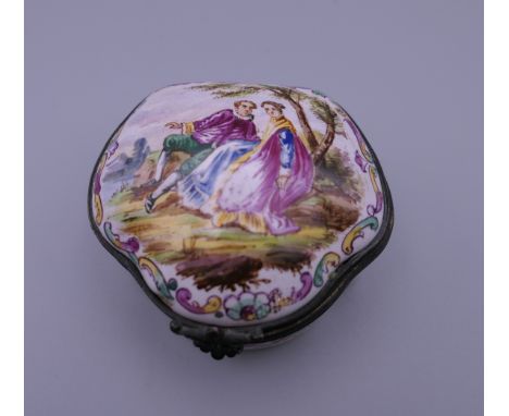 A French enamel patch box. 6 cm wide.