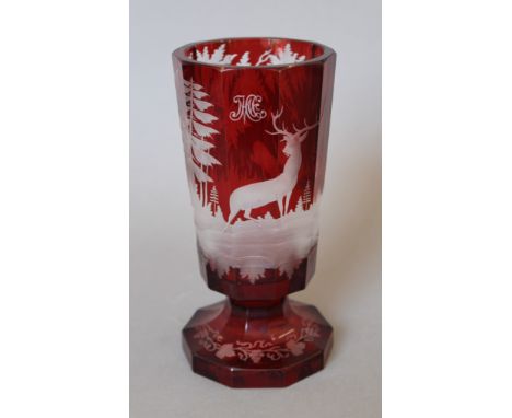 A 19th century Bohemian ruby flash glass goblet. 17.5 cm high.
