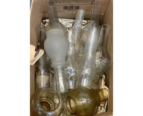 Fourteen clear glass oil lamp chimneys