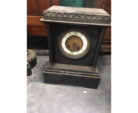 Slate clock with columns and brass and enamel face