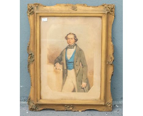A 19th century portrait of a gentleman , watercolour on paper with gilt decoration, signed lower left and dated 1847, framed 