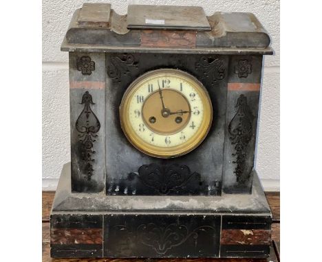 A slate and red marble mantel clock