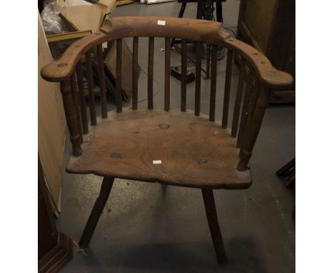 ***PLEASE NOTE GUIDE PRICE CHANGE***An 18th century elm and oak primitive, possibly welsh stick back tub chair on three legs.