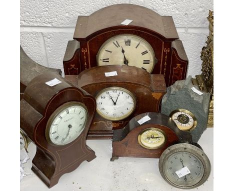 Four inlayed Edwardian mantel clocks, one slate clock and two others (4)