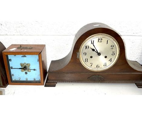 One oak napoleon mantel clock and one square clock with turquoise face.(2)