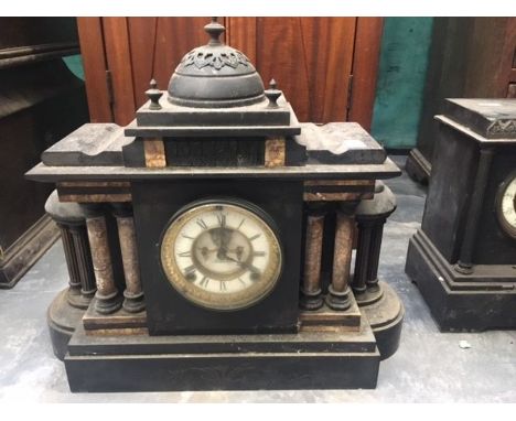 Slate and marble clock with classical frieze, J Samuel, West Bromwich