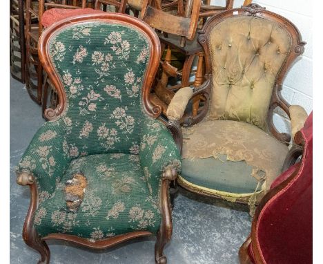Two victorian nursing chairs, both with balloon button back, one with arms - both a/f&nbsp;