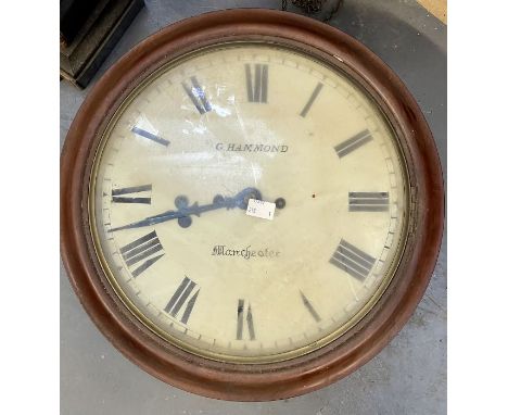 A G Hammond, Manchester wall clock with bell strike.A twin fusee wall clock with white dial contained in a mahogany case.Hamm