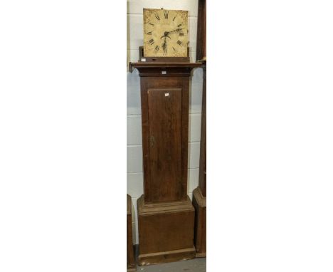 Oak long case clock by Rob Hall. Painted dial with decorative corners. No hood. H184, W43, D22CM