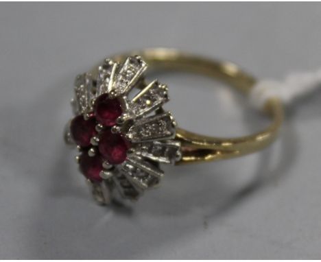 A GOLD RUBY AND DIAMOND RING