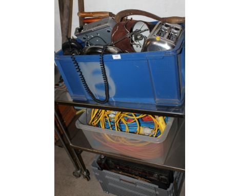 THREE BOXES OF ASSORTED ELECTRICAL ITEMS AND TOOLS, ETC