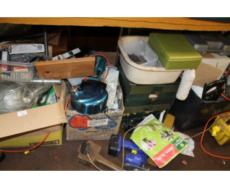 A LARGE QUANTITY OF ASSORTED TOOLS, ETC TO INCLUDE A JIGSAW, TOOL CABINET, ETC 