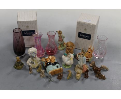A TRAY OF COLLECTABLES TO INCLUDE PENDELFIN, ROYAL ALBERT, CAITHNESS, ETC