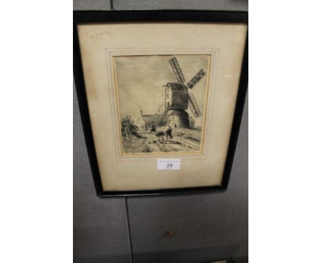 A FRAMED ETCHING OF A WINDMILL SIGNED ALT KERRY 