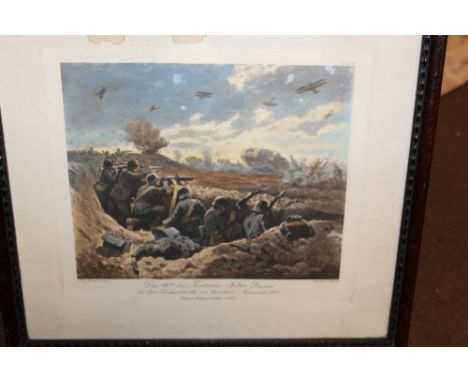 A FRAMED OIL PAINTING OF A SPITFIRE, A SPITFIRE MIRROR, A FRANZ DUDDE PRINT OF FONTAINE NOTRE DAME (3)
