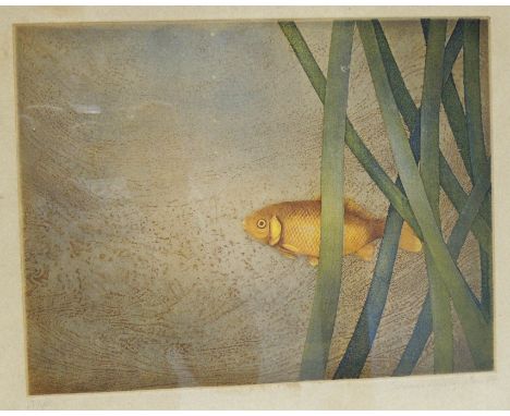 TERENCE WILKINGTON (?) (late 19th Century) - Goldfish amongst reeds, colour lithograph, artists proof, signed in pencil and d