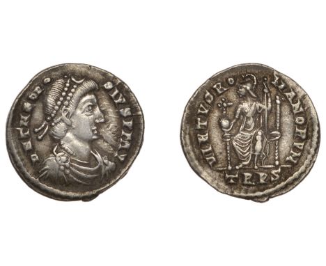 Roman Imperial Coinage, Theodosius I (379-395), Siliqua, Trier, 378-83, d n theodo-sivs p f avg, pearl-diademed, draped and c