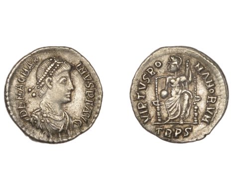 Roman Imperial Coinage, Magnus Maximus (383-388), Siliqua, Trier, dn mag max-imvs p f avg, pearl-diademed, draped and cuirass