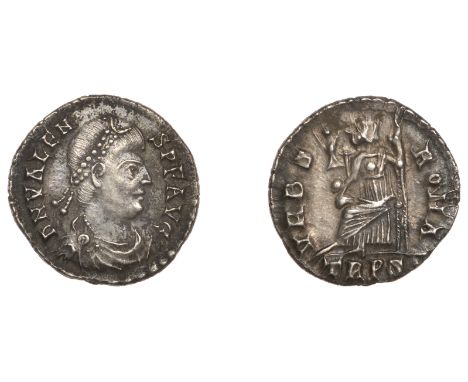 Roman Imperial Coinage, Valens (364-378), Siliqua, Trier, 364-7, d n valen-s avg, pearl-diademed, draped and cuirassed bust r