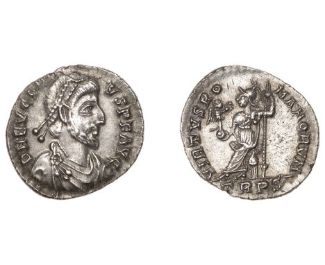 Roman Imperial Coinage, Eugenius (392-394), Siliqua, Trier, d n evgeni-vs p f avg, pearl-diademed, draped and cuirassed bust 