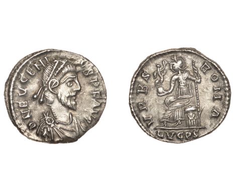 Roman Imperial Coinage, Eugenius (392-394), Siliqua, Lugdunum, d n evgeni-vs p f avg, pearl-diademed, draped and cuirassed bu