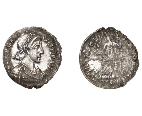 Roman Imperial Coinage, Arcadius (383-408), Siliqua, Milan, 395-402, d n arcadi-vs p f avg, pearl-diademed, draped and cuiras