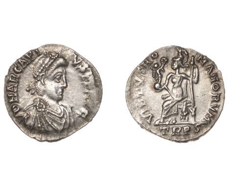 Roman Imperial Coinage, Arcadius (383-408), Siliqua, Trier, 392-5, d n arcapi-vs p f avg, pearl-diademed, draped and cuirasse