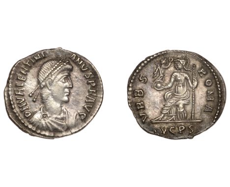 Roman Imperial Coinage, Valentinian II (375-392), Siliqua, Lugdunum, 388-92, d n valentini-anvs p f avg, pearl-diademed, drap