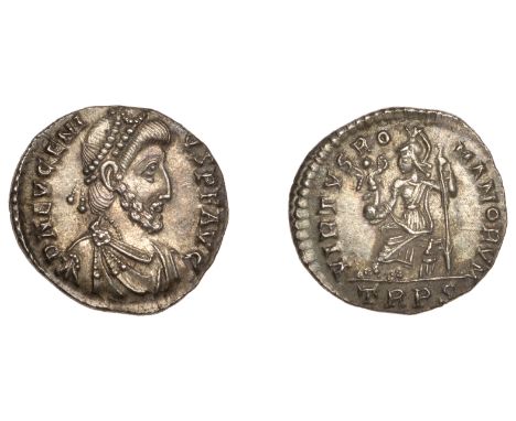 Roman Imperial Coinage, Eugenius (392-394), Siliqua, Trier, d n evgeni-vs p f avg, pearl-diademed, draped and cuirassed bust 