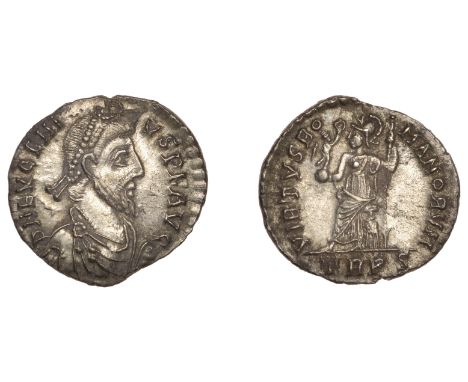 Roman Imperial Coinage, Eugenius (392-394), Siliqua, Trier, d n evgeni-vs p f avg, pearl-diademed, draped and cuirassed bust 