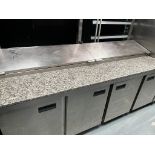 Fosters 4 door prep fridge, with salad bar and Marble Top, on wheels 2400mm long by 700mm deep. Test