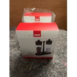 2 sets of salt and pepper grinders with stands