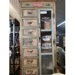 Tall retro style drawer unit with single door display