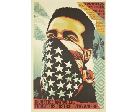 Shepard Fairey,&nbsp;American b.1970-Peace; The wave; Injustice anywhere; Voting rights; Welcome Visitors; Libert&eacute; Ega
