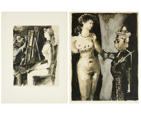 After Pablo Picasso,  Spanish 1881-1973,The artist with a female sitter; The artist with a female nude;each monochrome lithog