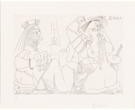 Pablo Picasso,  Spanish 1881-1973,Raphael and the Fornarina XVII, from Suite 347, 1968;etching on wove,  signed in pencil and