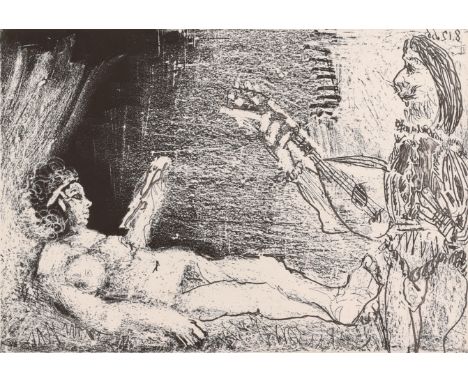 After Pablo Picasso,  Spanish 1881-1973,   Le Cocu Magnifique, Plate 10, 1968;   lithograph in colours on wove,  signed and d