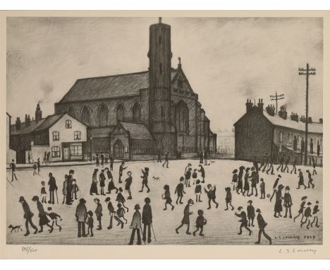 Laurence Stephen Lowry RBA RA, British 1887-1976,St Mary's Church, Beswick;monochrome lithograph on wove,  signed in pencil a