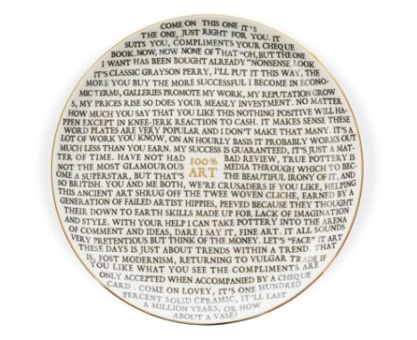 Sir Grayson Perry CBE RA, British b.1960- 100% Art plate, 2020;each porcelain plate, each designed for the Holbourne Museum i