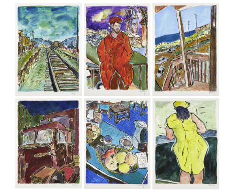 Bob Dylan, American b.1941-The Drawn Blank series, 2008: Amagansett; Woman in Red Lion Pub; Man on a Bridge; Train Tracks; Tr