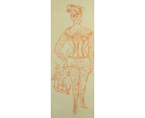 Andy Warhol, American 1928-1987,Tattooed Woman Holding a Rose, circa 1955 (Not in F. and S.);offset lithograph printed in ora