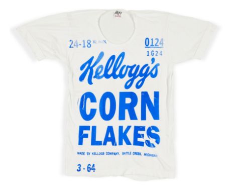 Andy Warhol,  American 1928-1987,Kellogg's Corn Flakes, c.1981;blue screenprint on white cotton t-shirt;  t-shirt made by Hi-